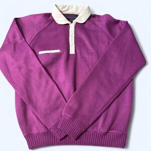 Vintage Casino Knit Polo Sweatshirt – Purple Raspberry& White – Size L